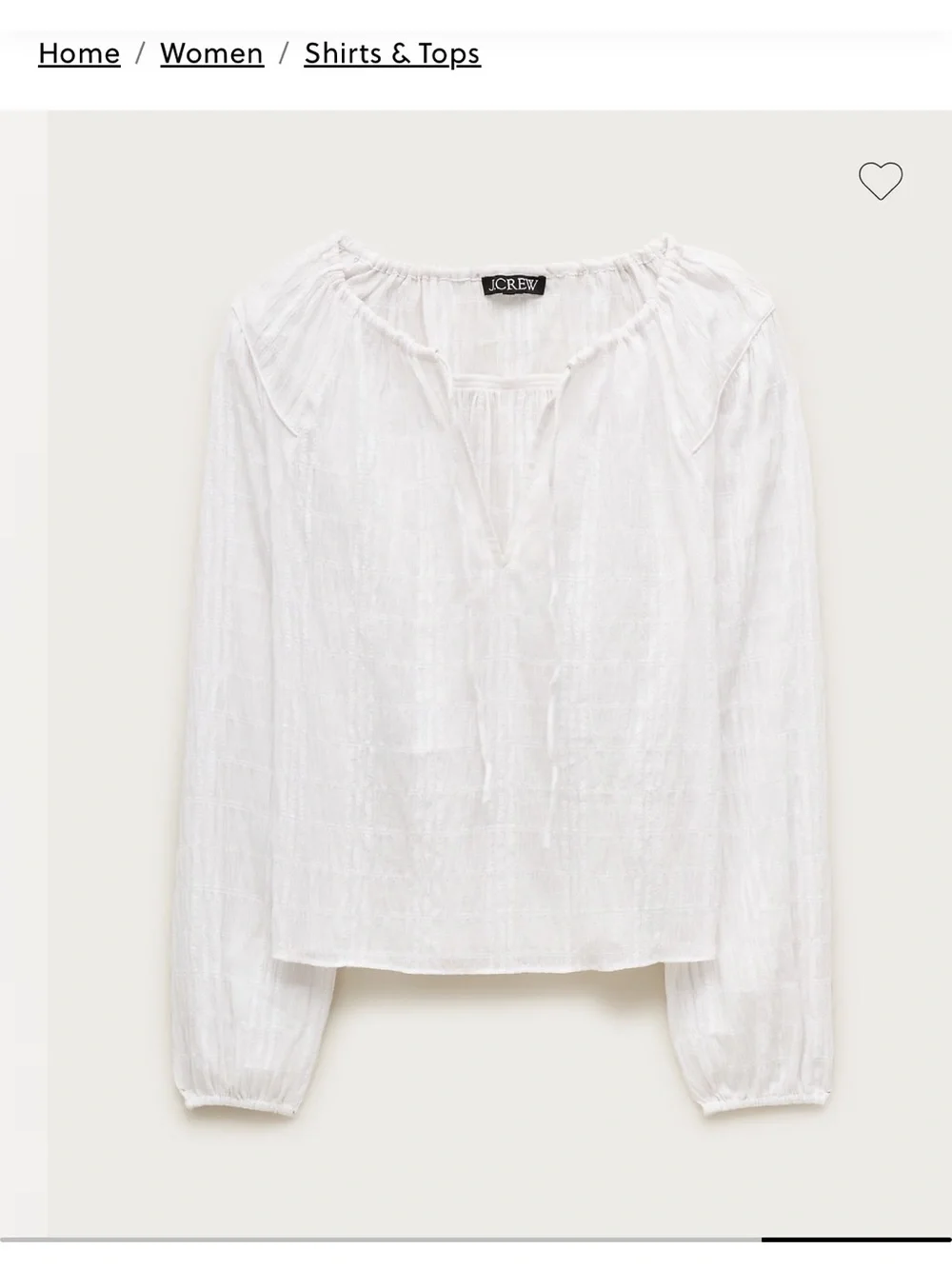 J. Crew White Lightweight Tie Front Popover Top in Seersucker